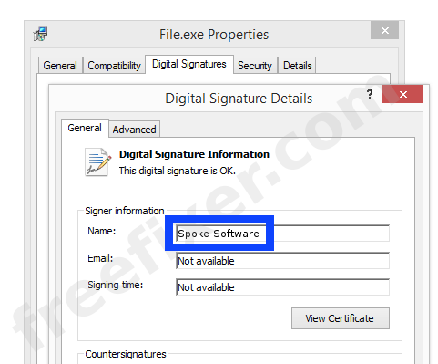 Screenshot of the Spoke Software certificate